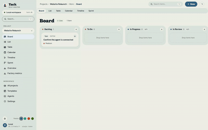 A board item assigned to Claude Code through Run with agent, tracked live from Leased to Succeeded, with its Execution tab showing the matched model and measured cost